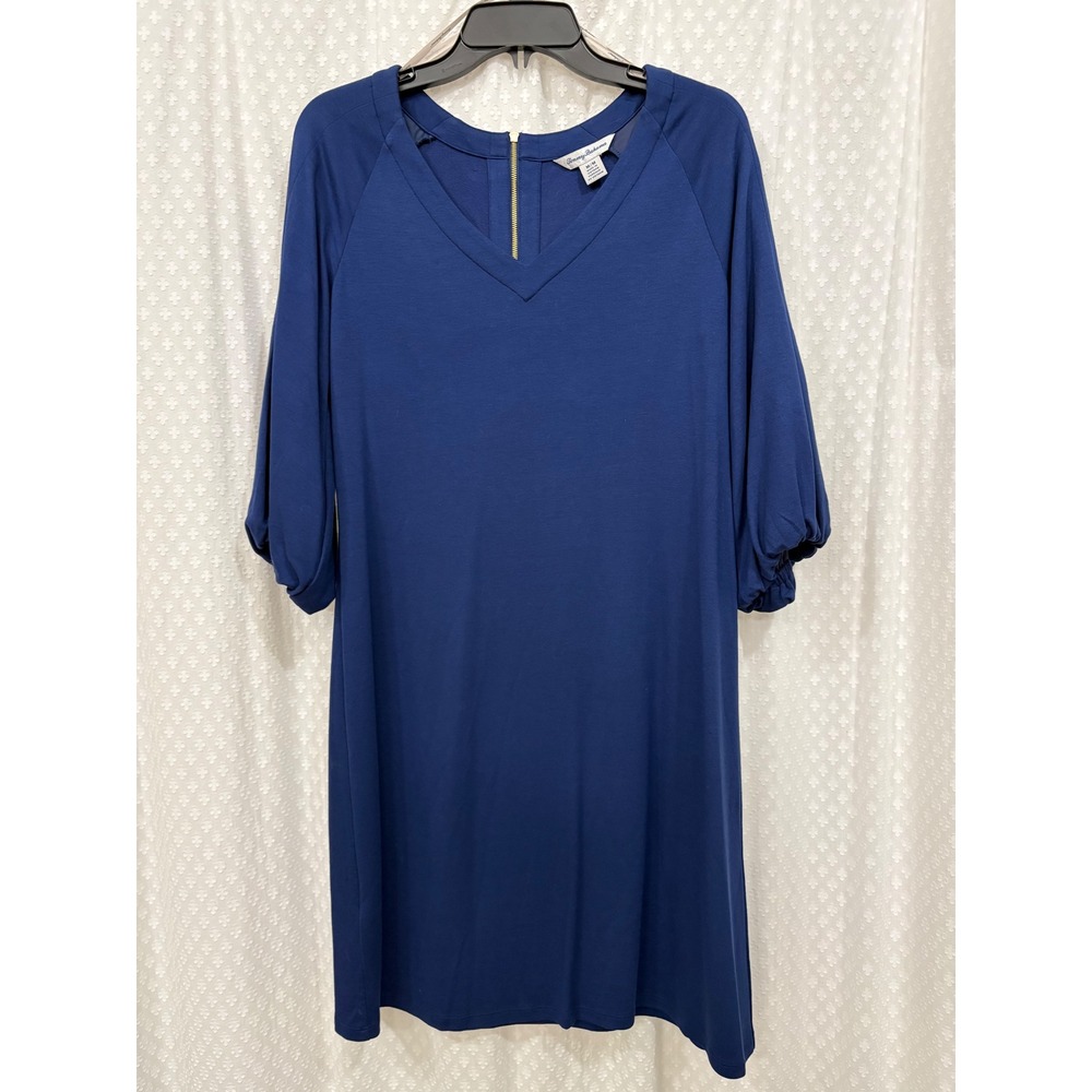 Tommy Bahama Navy Blue V Neck puff  3/4  Sleeve Dress Size M